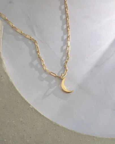 Luna Rae - Gold Vermeil Paperclip Crescent Necklace