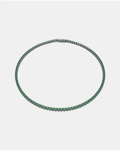 Swarovski - Matrix Tennis Necklace, Round Cut, Green, Ruthenium Plated
