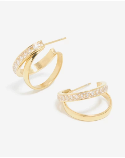Lovisa - Waterproof Gold Plated Stainless Steel Cubic Zirconia Double Illusion Hoop Earrings