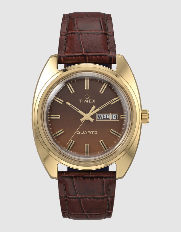 TIMEX - Timex 1976 Day Date Fume Reissue Inspired 37mm BrownLeather Strap Watch