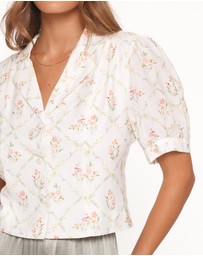 Petal & Pup - Steele Button Front Top - White Vintage Floral