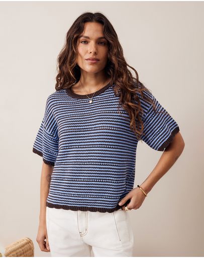 BRUNETTE SKY BLUE STRIPE