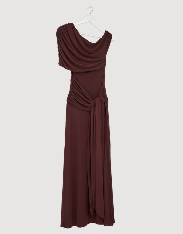 Revibe - Repaired CHANCERY Margot One Shoulder Drape Mesh Maxi Dress - AU 8