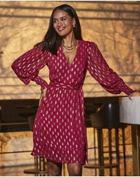 Sosandar - Metallic Spot Print Belted Wrap Dress