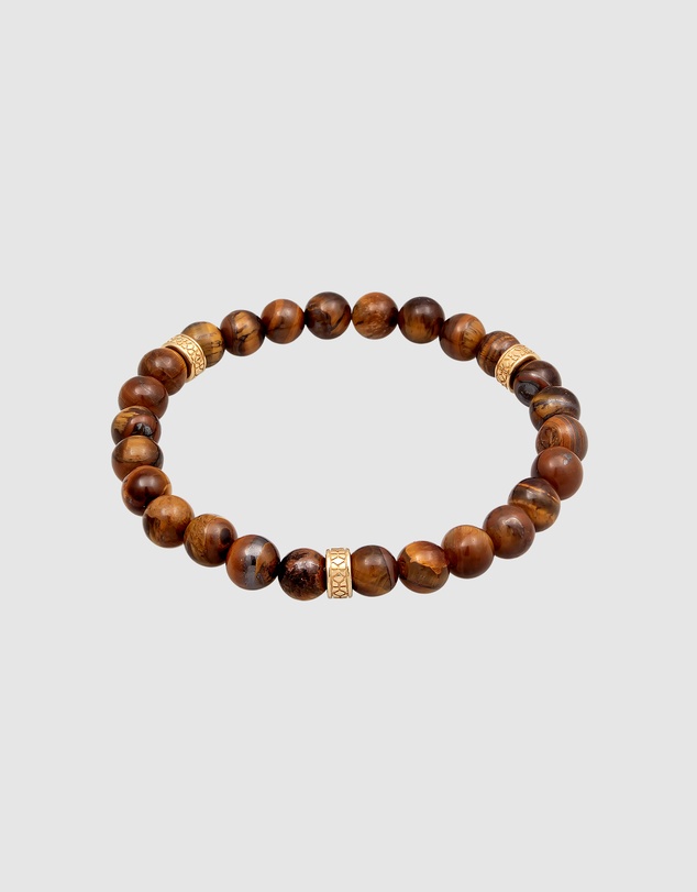 Kuzzoi - ICONIC EXCLUSIVE - Tiger's Eye Bead Bracelet with Gold-Plated Elements