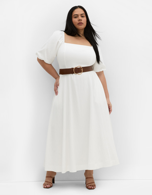 City Chic - Plus size Collins Puff Sleeve Belted Maxi Dress - ivory