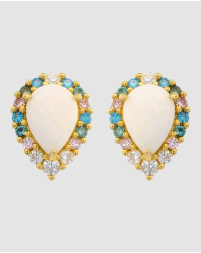 Georgini - GEORGINI WISTERIA CREATED OPAL FLORIBUNDA STUD EARRINGS GOLD