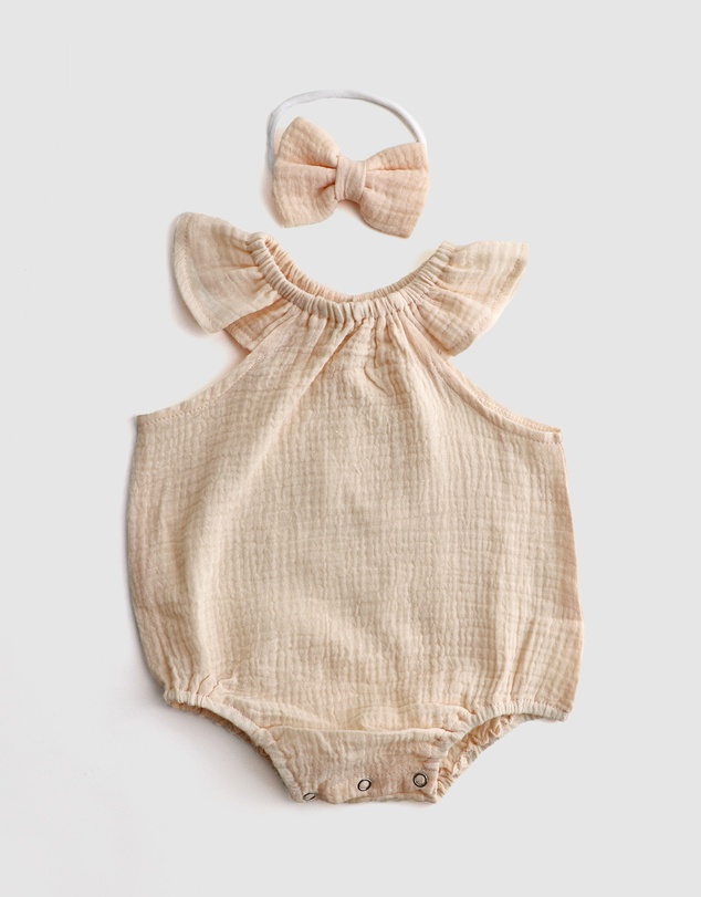 WITH LOVE FOR KIDS - Cotton Muslin Flutter Playsuit Set - Babies