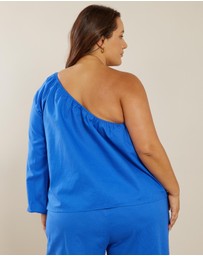 Atmos&Here Curvy - Belmont Linen Blend Shoulder Top