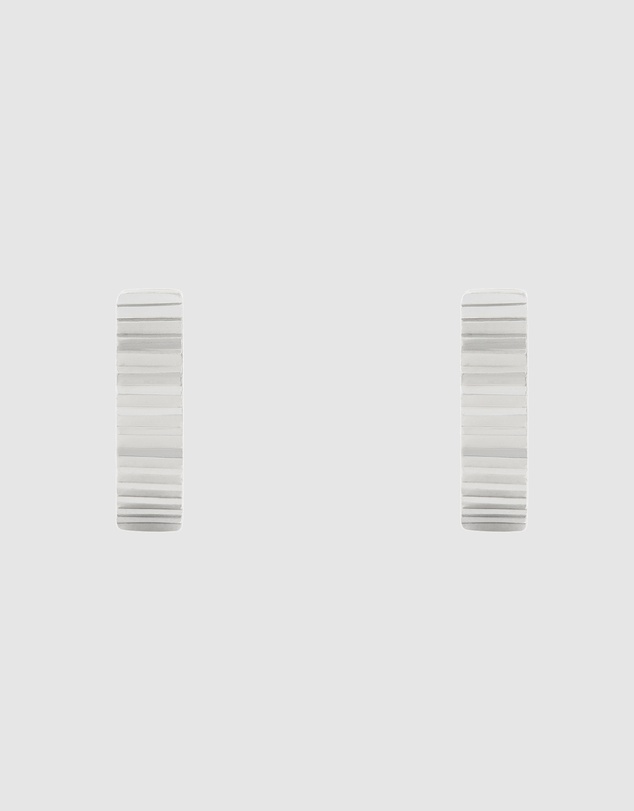 Wanderlust + Co - Ribbed Bar Silver 8mm Baby Huggie Earrings
