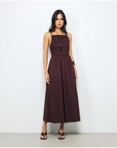 AERE - Mireya Cotton Shirred Midi Dress