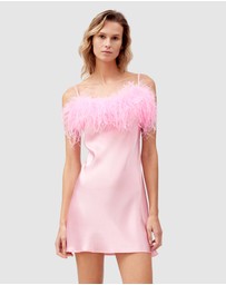 Sleeper - Boheme Mini Slip Dress With Feathers In Pink