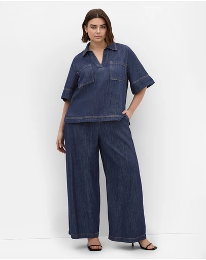 City Chic - Plus size Tiana Pocket Cotton Denim Top - dark wash