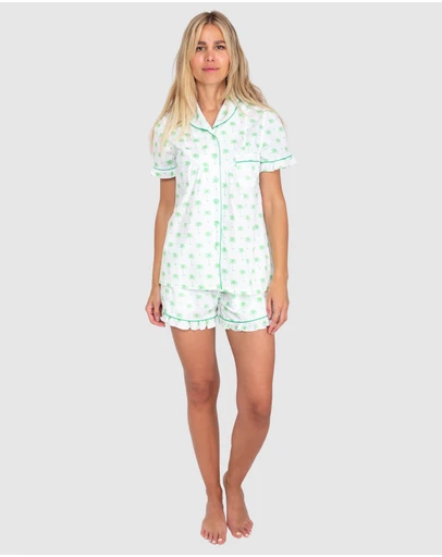 Sant And Abel - Women's Green Palm Tree Short Sleeve Pajama Set