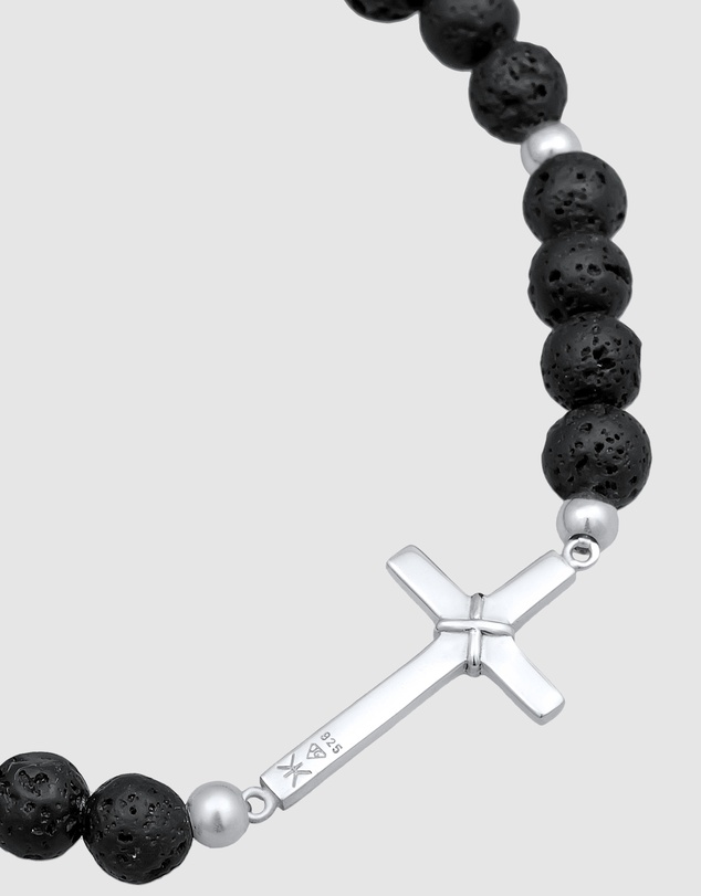 Kuzzoi - ICONIC EXCLUSIVE - Lava Stone Bracelet with Cross in 925 Sterling Silver