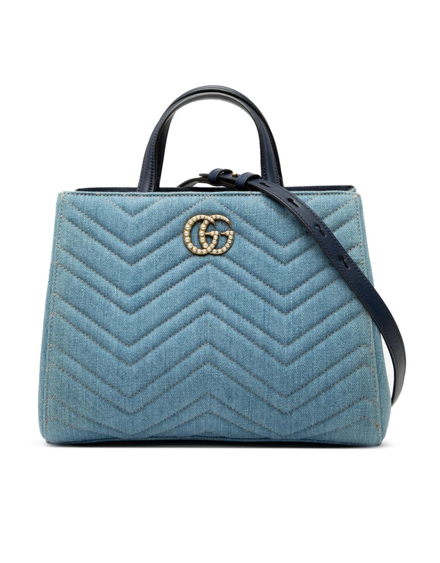 Pre-Loved by Azura Reborn - Pre-Loved Small GG Marmont Matelasse Denim Pearly Satchel