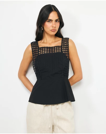 AERE - Serena Lace Poplin Top