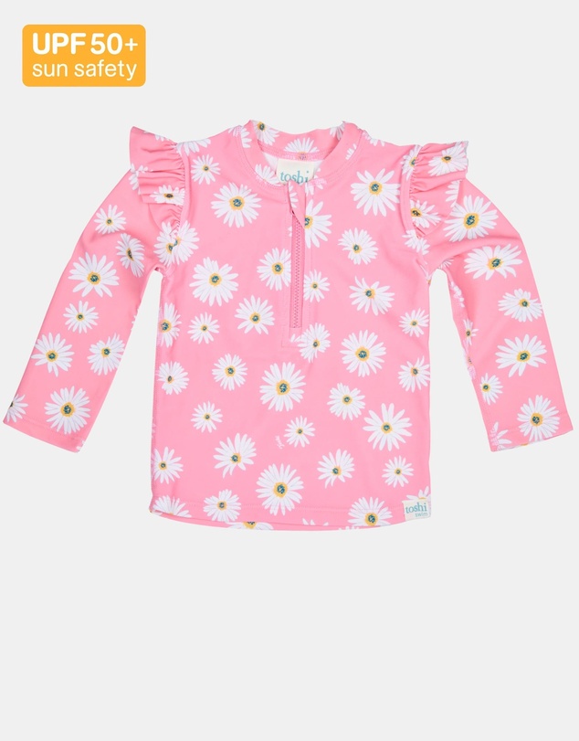 Toshi - Swim Rashie L/S Ripple -  Daisy Watermelon 1
