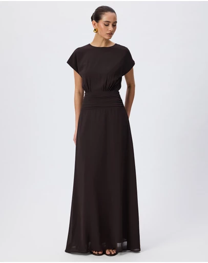 Tussah - Calliope Boat Neck Ruched Detail Maxi Dress