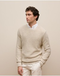 Trenery - Linen Cotton Texture Knit Crew in Flax