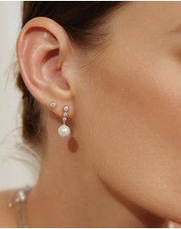 Ania Haie - Ania Haie Silver Tennis Beaded Stone Pearl Drop Stud Earrings