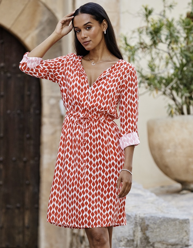 Sosandar - Geometric Print Tie Waist Dress