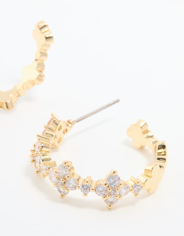 Lovisa - Gold Plated Cubic Zirconia Flower Large Round Hoop Earrings