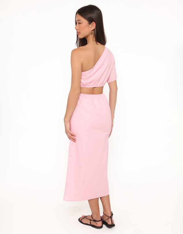 Petal & Pup - Samira One Shoulder Midi Dress - Pink