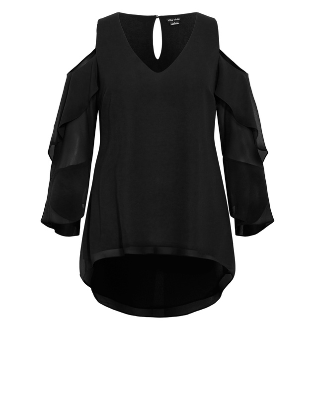City Chic - Plus sizeCold Shoulder Hi Lo Top - black
