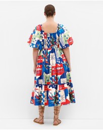City Chic - Plus size Fantasy Marine Print V Neck Dress - bone
