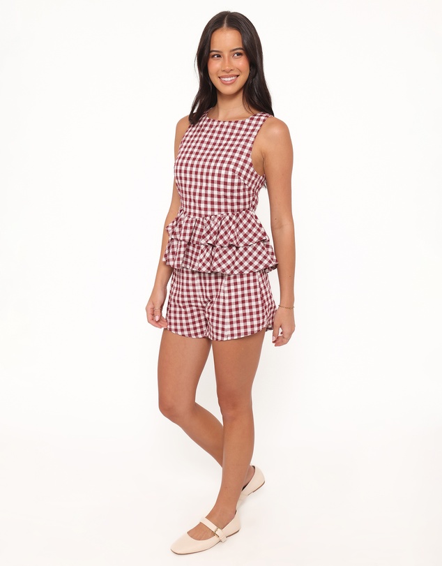 Petal & Pup - Landon Fitted Shorts - Burgundy Gingham