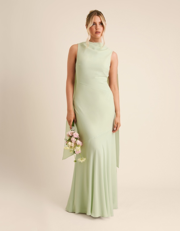 Six Stories - High Cowl Neck Drape Chiffon Bridesmaid Dress