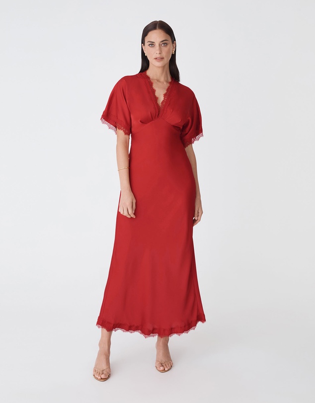 Forcast - Cleo Lace Trim Satin Dress