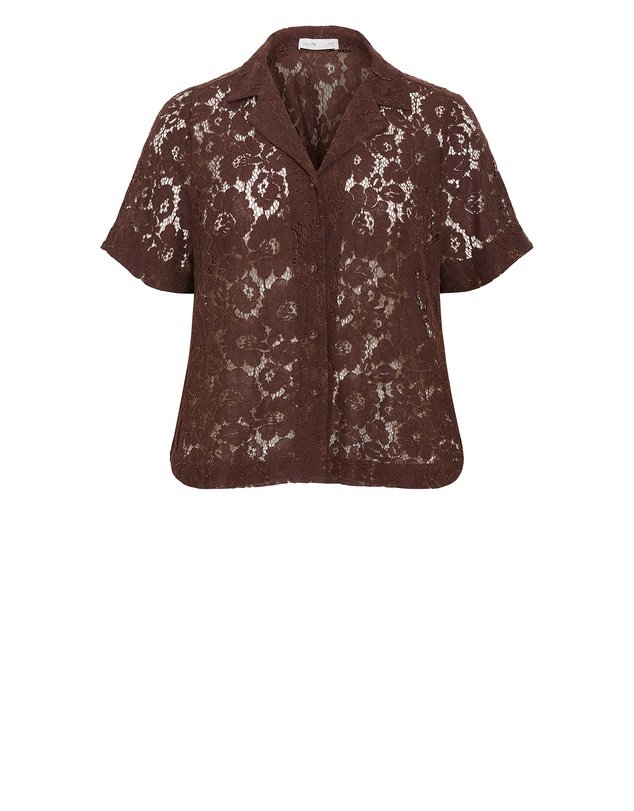 City Chic - Plus size Lani Lace Shirt - chocolate