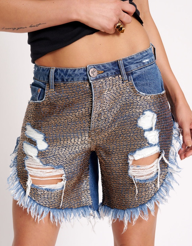 ONE TEASPOON - Gold Mine Frankies Long Length Denim Shorts