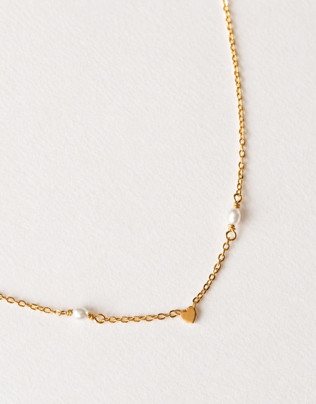 SAINT VALENTINE - Heart & Pearl Necklace - Gold