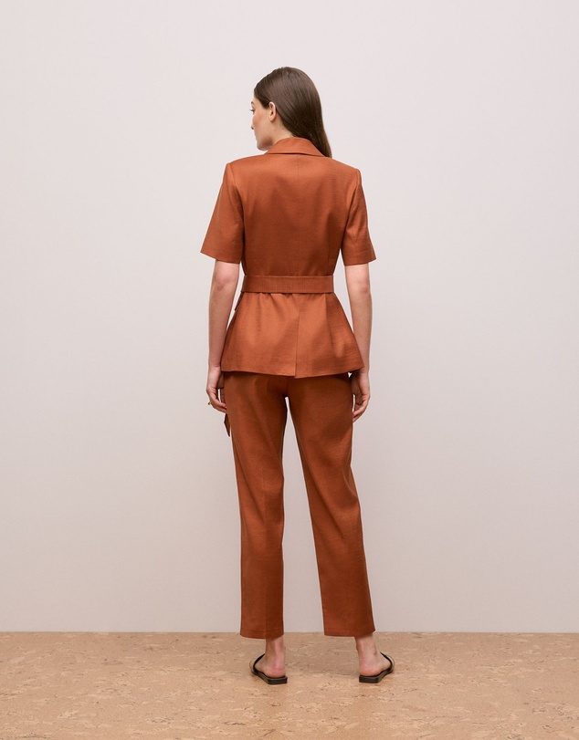 Trenery - Stretch Linen Short Sleeve Blazer in Burnt Orange
