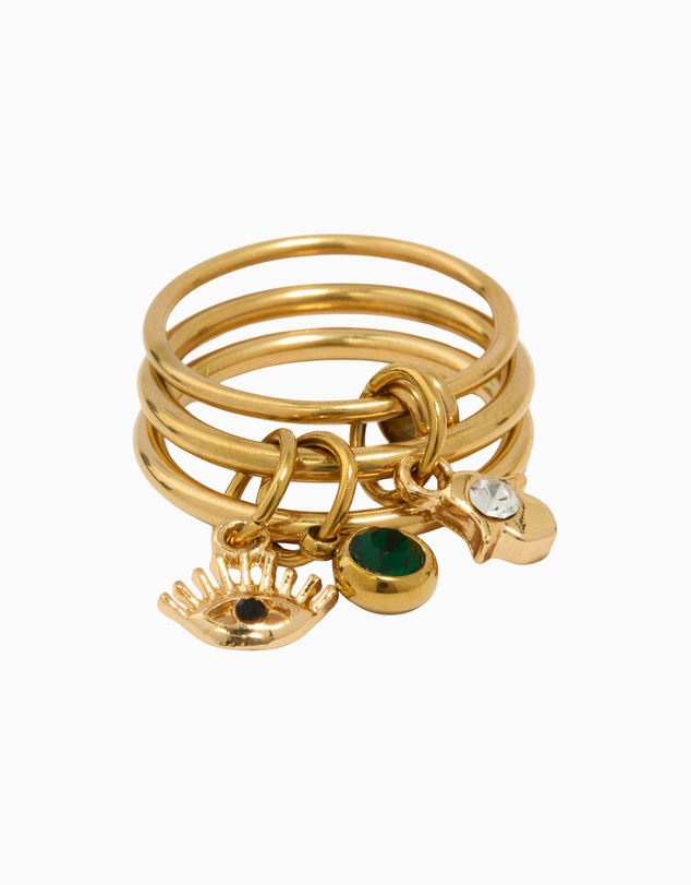 Lovisa - Waterproof Gold Plated Stainless Steel Evil Eye Charm Stacked Ring