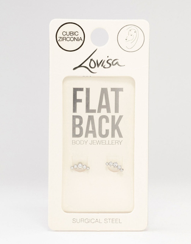 Lovisa - Surgical Steel Round Cubic Zirconia Flat Back 2-Pack