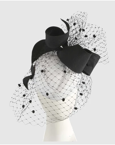Max Alexander - White & Black Pillbox with Veil Fascinator