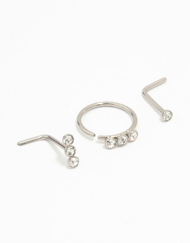Lovisa - Surgical Steel Triangular Diamante Nose 3-Pack