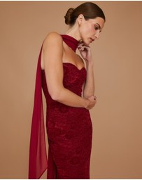Six Stories - Velvet Lace Corset Bandeau Maxi Dress with Neck Scarf