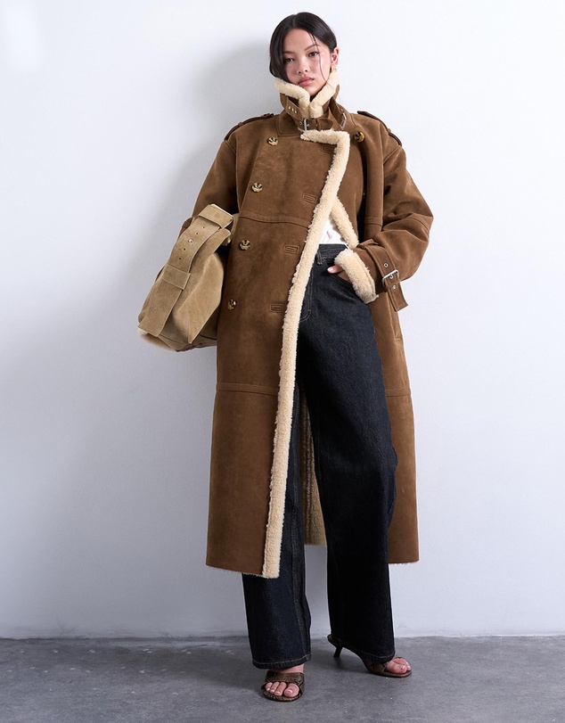 TOPSHOP - Longline Funnel Aviator Shearling
