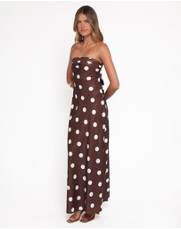 Petal & Pup - Remmie Strapless Maxi Dress - Brown Polka Dot