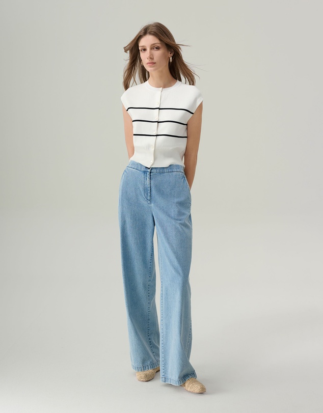 IDA+S - Lena Striped Button Up Top