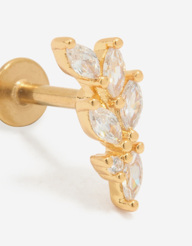 Lovisa - Gold Plated Titanium Cubic Zirconia Leaf Flat Back Stud