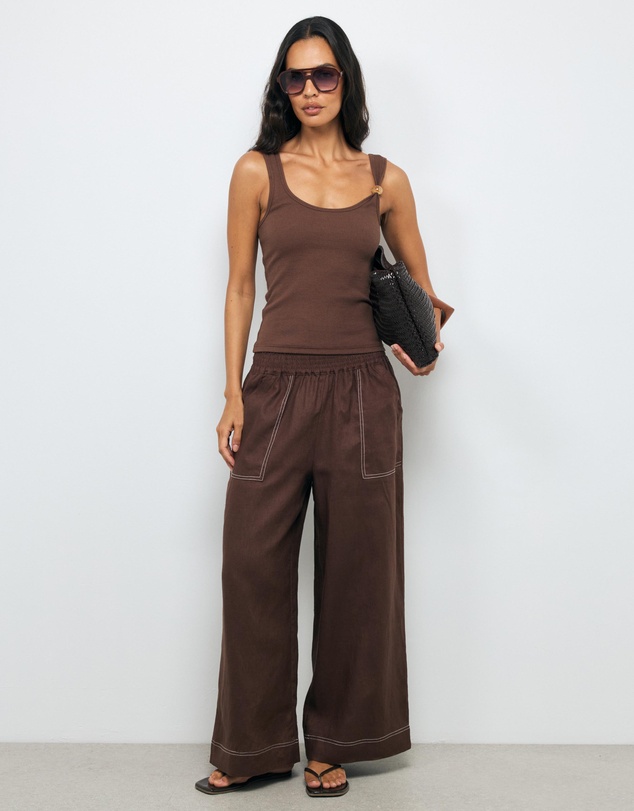 AERE - Contrast Stitch Linen Pants