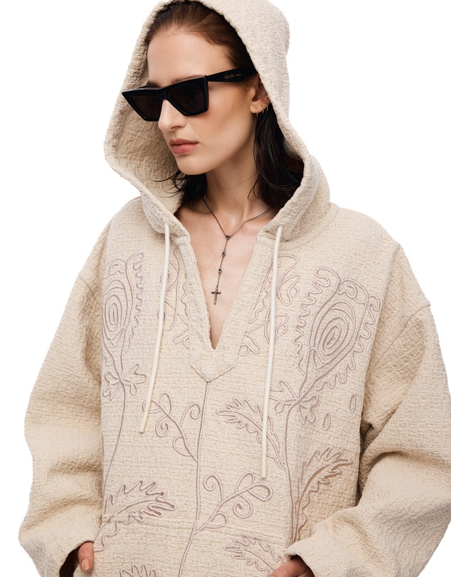 THE TALES - Textured Flower Embroidered Hooded Jacket