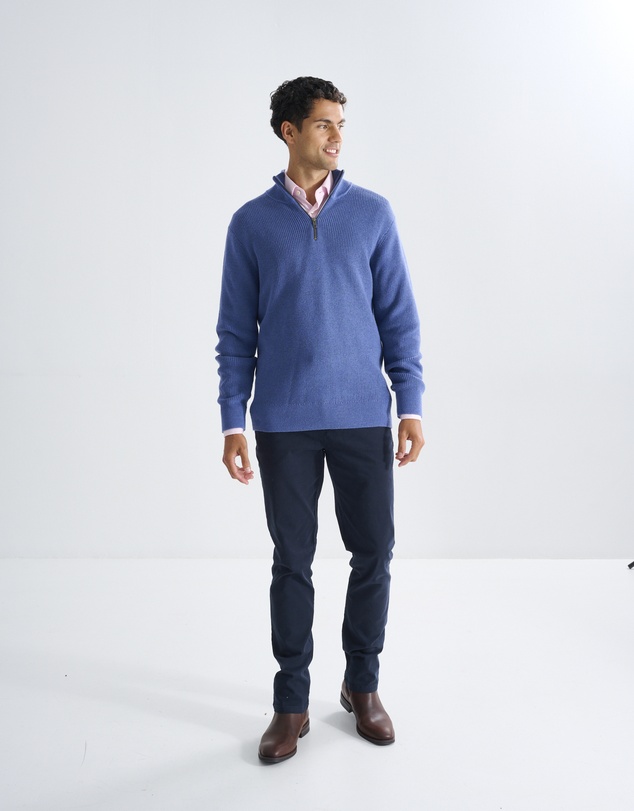 3 Wise Men - 3 Wise Men Frost Zip Neck Wool Blend Knit - Vintage Blue