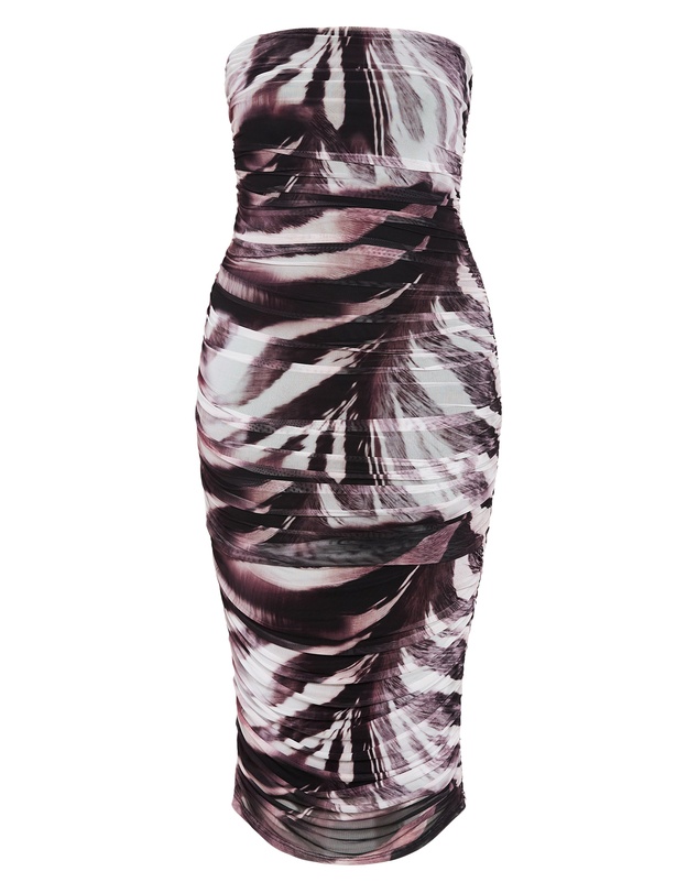 City Chic - Plus size Halo Strapless Ruched Print Dress - dark chocolate